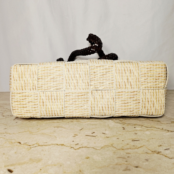 NWT Vintage Warren Reed Cream Fabric/Gold Straw Basketweave Design Shoulder Bag - Picture 7 of 10